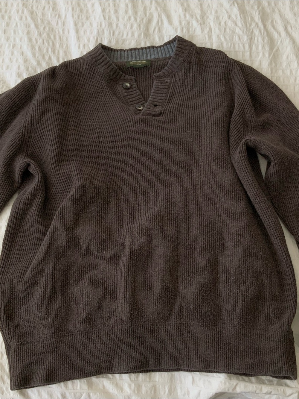 Men's Brown Button V-Neck Knit Sweater